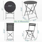 Ensemble bistro pliable en acier 3 pièces Pyramid Home Decor
