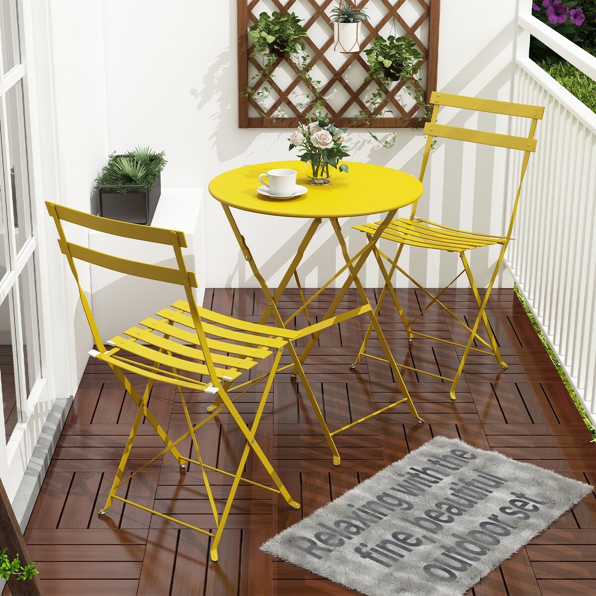 Ensemble bistro pliable en acier 3 pièces Pyramid Home Decor