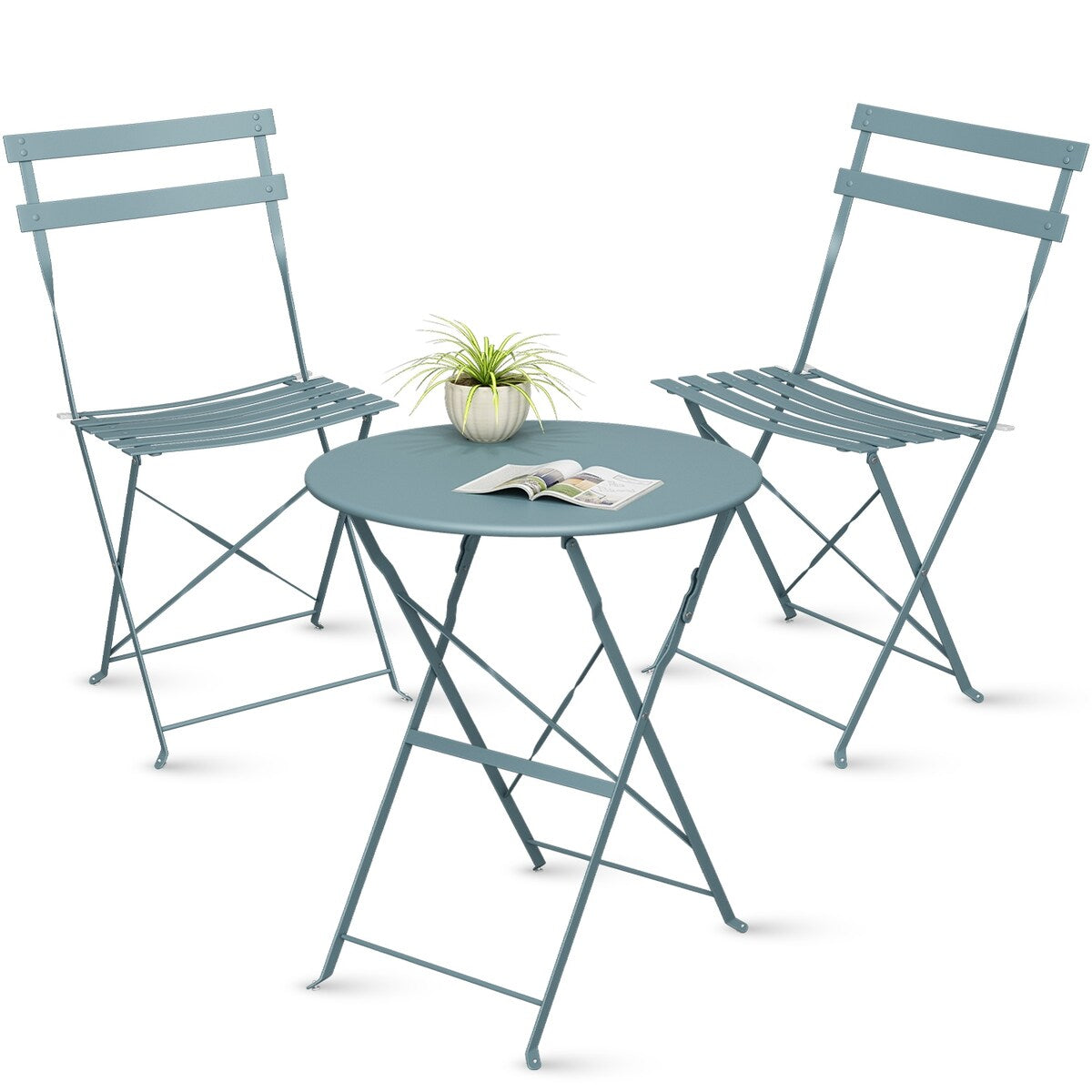 Ensemble bistro pliable en acier 3 pièces Pyramid Home Decor