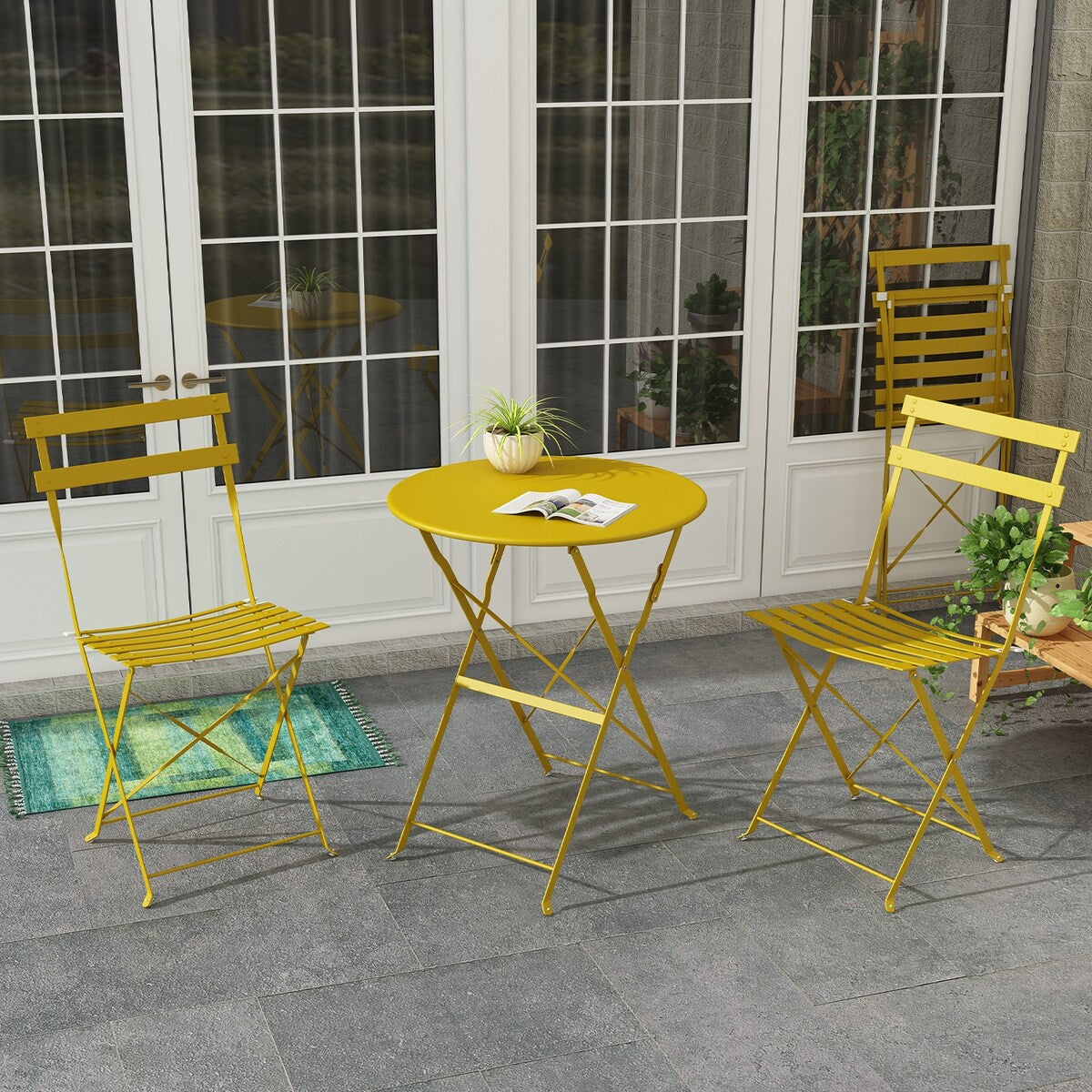 Ensemble bistro pliable en acier 3 pièces Pyramid Home Decor