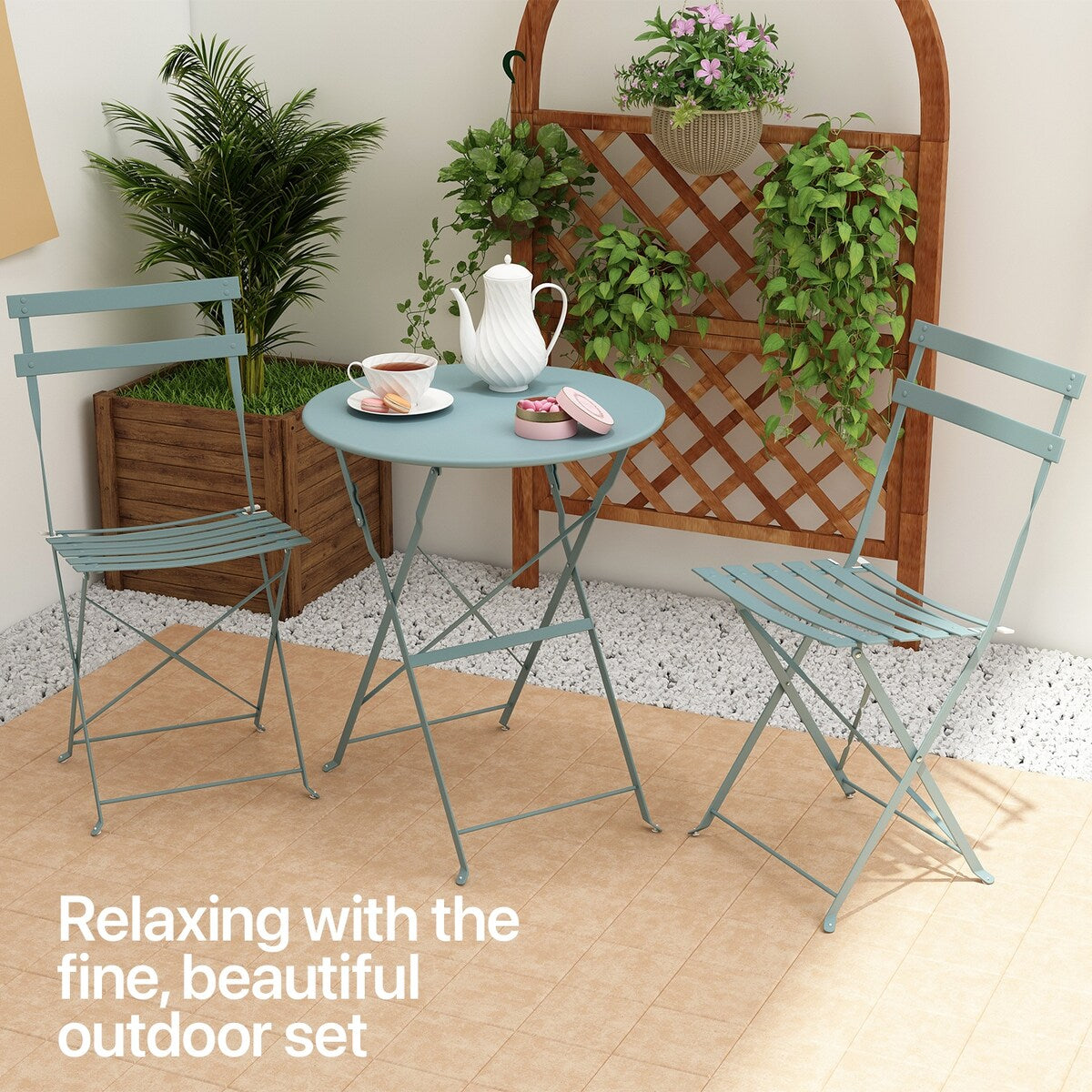 Ensemble bistro pliable en acier 3 pièces Pyramid Home Decor
