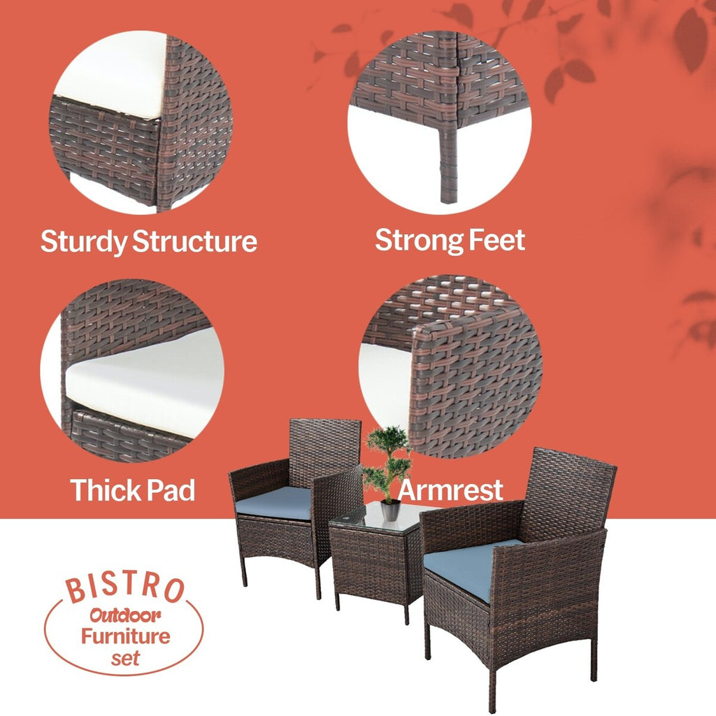 Ensemble bistrot de patio 3 pièces en rotin Pyramid Home Decor