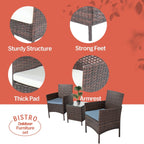 Ensemble bistrot de patio 3 pièces en rotin Pyramid Home Decor