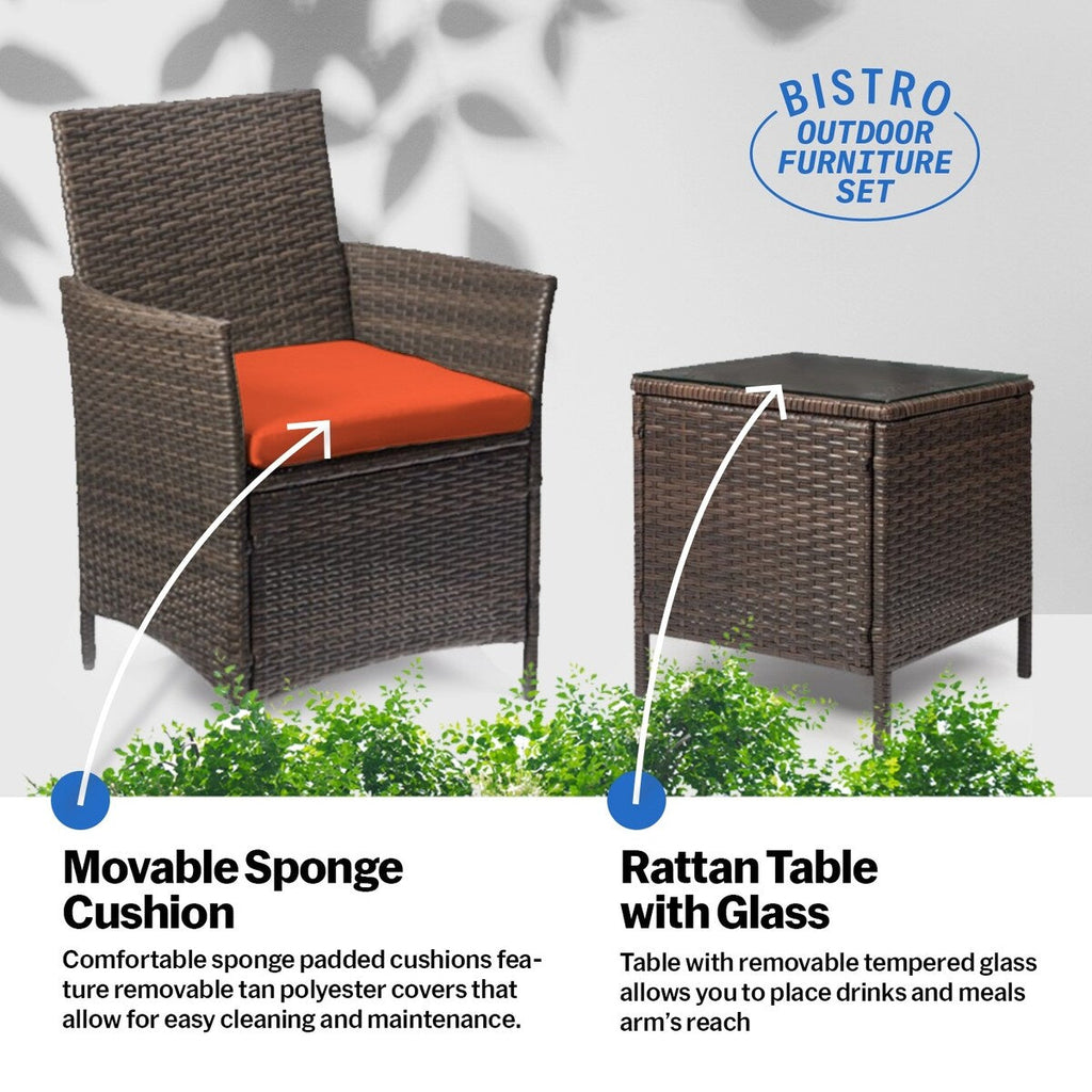 Ensemble bistrot de patio 3 pièces en rotin Pyramid Home Decor