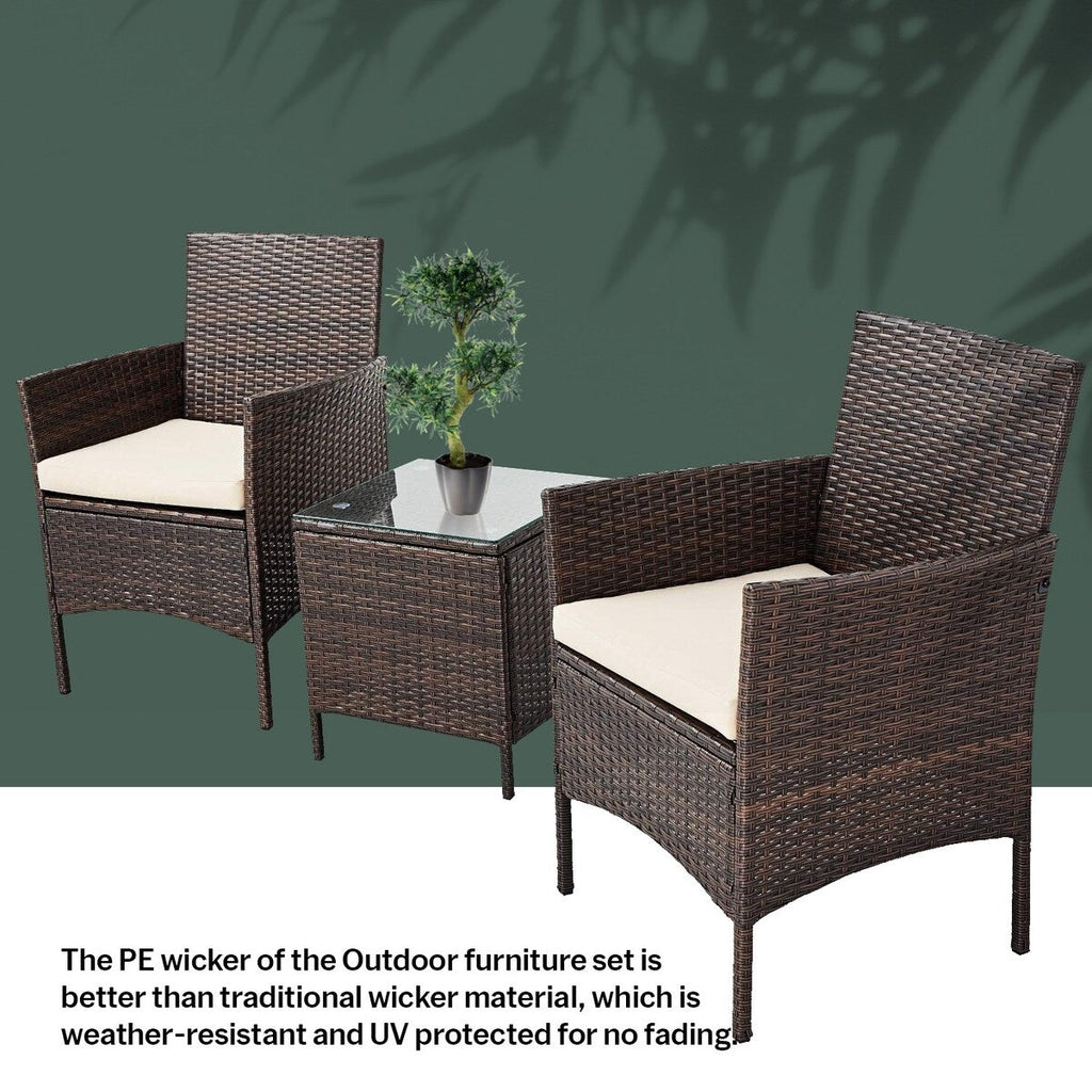 Ensemble bistrot de patio 3 pièces en rotin Pyramid Home Decor