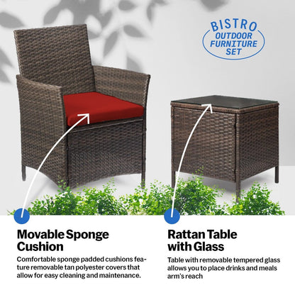 Ensemble bistrot de patio 3 pièces en rotin Pyramid Home Decor