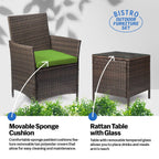 Ensemble bistrot de patio 3 pièces en rotin Pyramid Home Decor