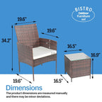 Ensemble bistrot de patio 3 pièces en rotin Pyramid Home Decor