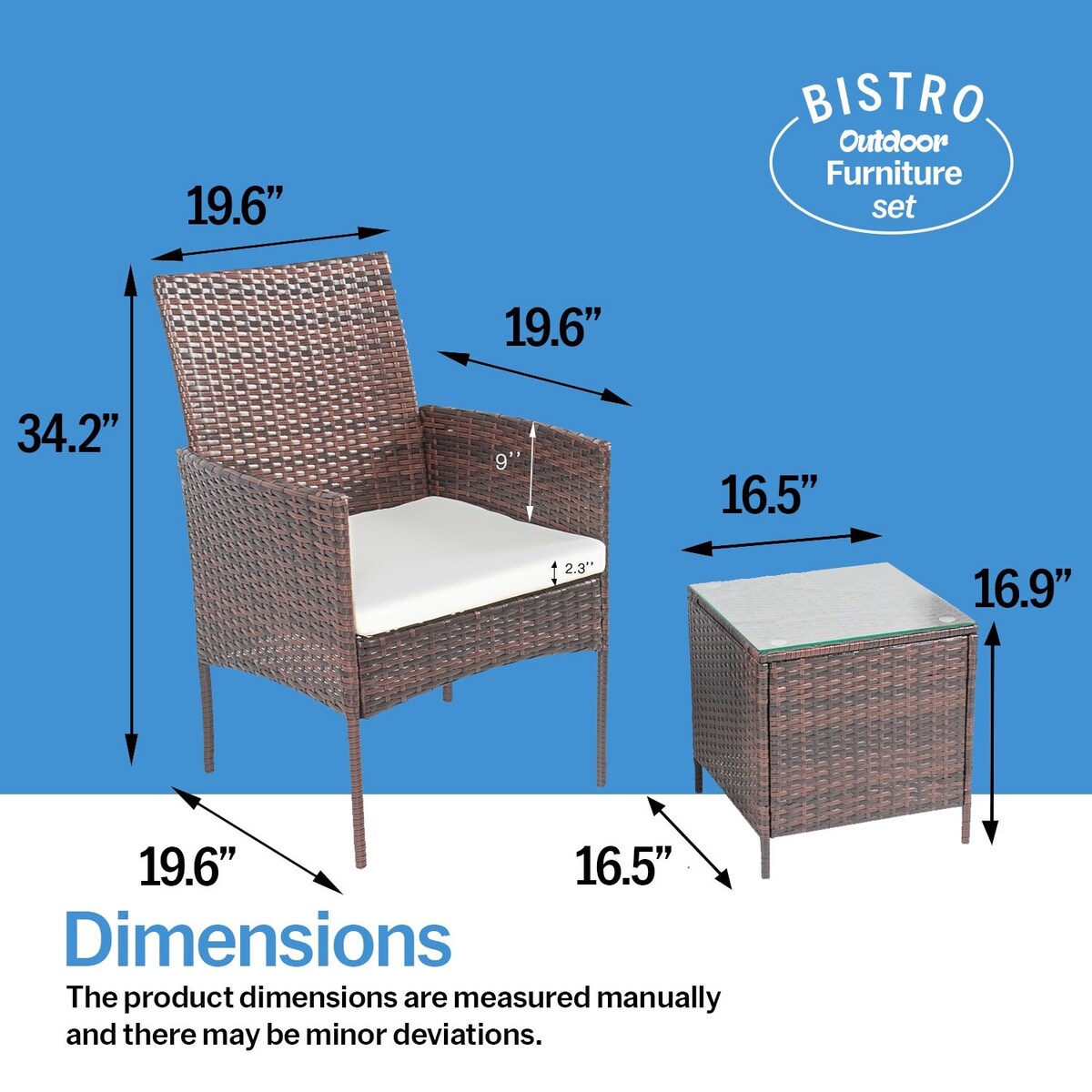 Ensemble bistrot de patio 3 pièces en rotin Pyramid Home Decor