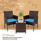 Ensemble bistrot de patio 3 pièces en rotin Pyramid Home Decor