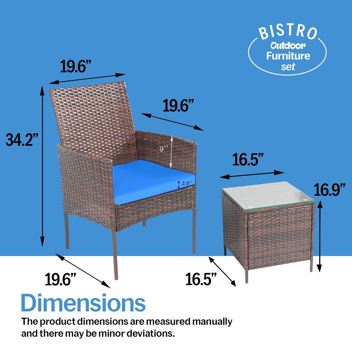 Ensemble bistrot de patio 3 pièces en rotin Pyramid Home Decor