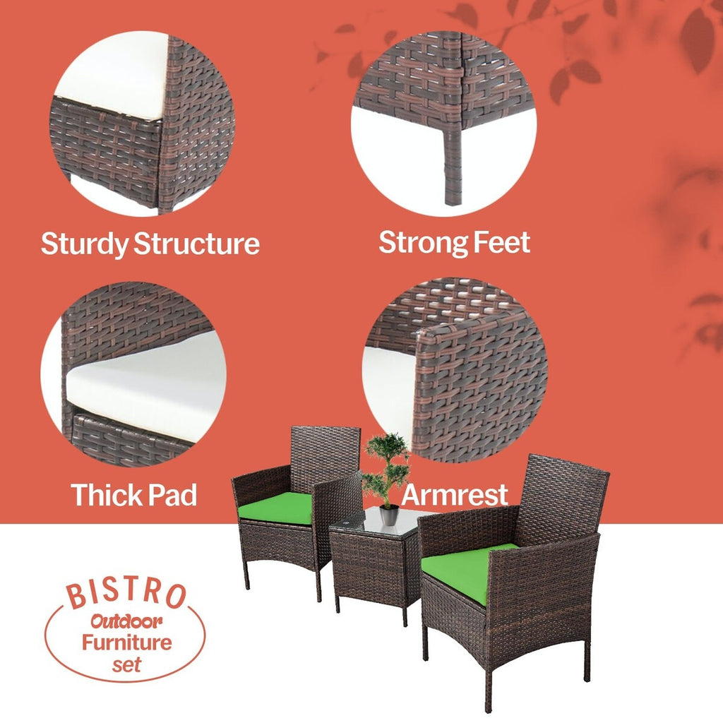 Ensemble bistrot de patio 3 pièces en rotin Pyramid Home Decor