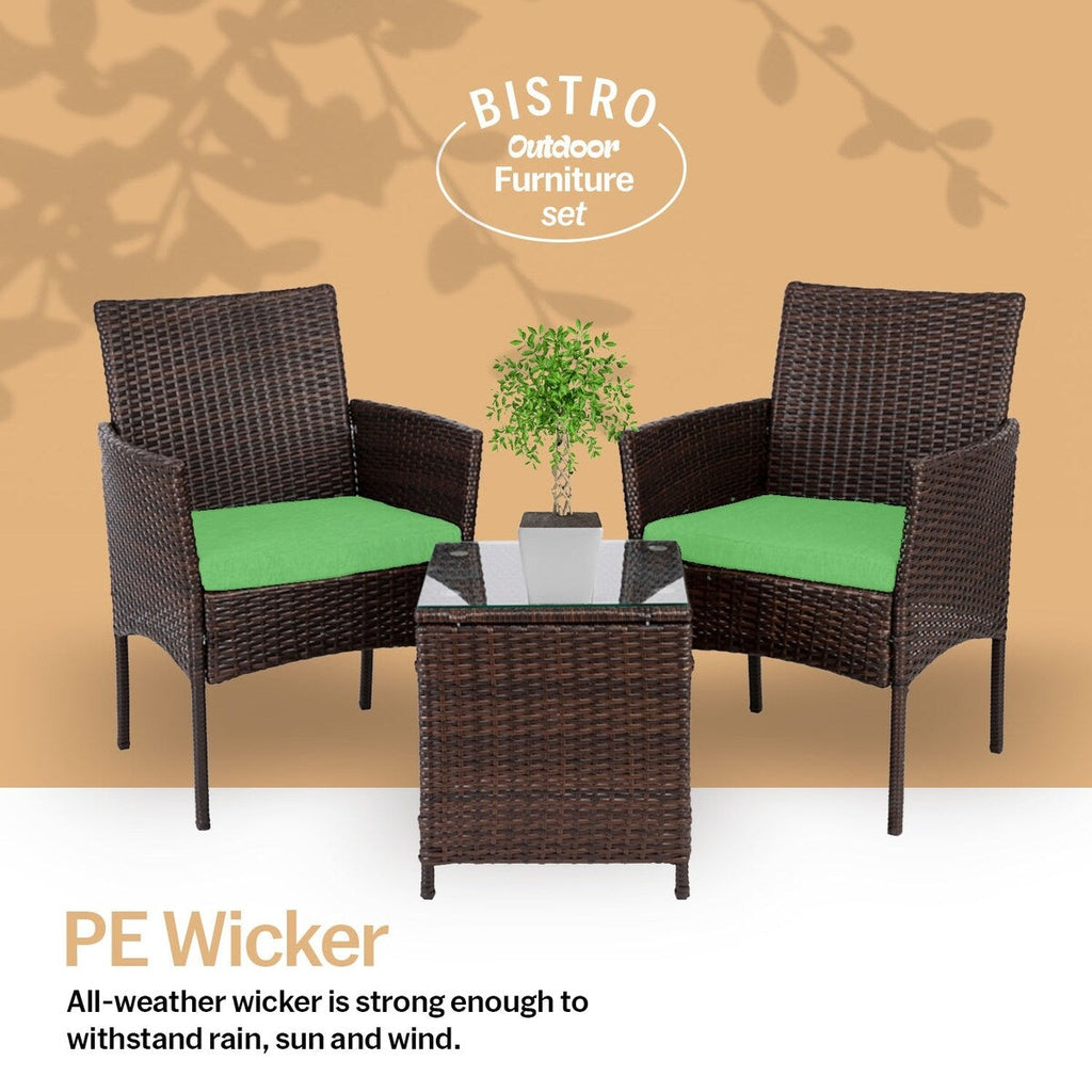 Ensemble bistrot de patio 3 pièces en rotin Pyramid Home Decor