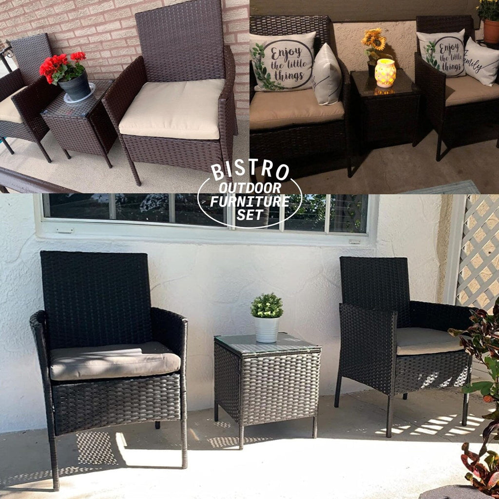 Ensemble bistrot de patio 3 pièces en rotin Pyramid Home Decor