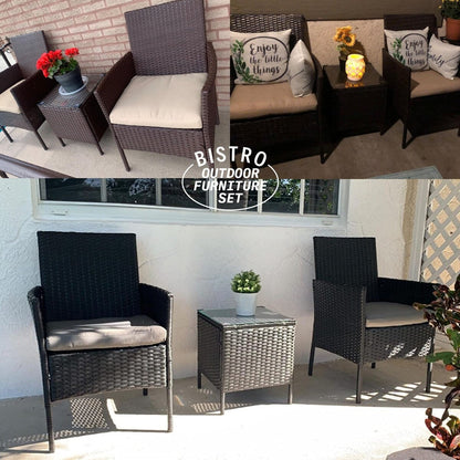 Ensemble bistrot de patio 3 pièces en rotin Pyramid Home Decor