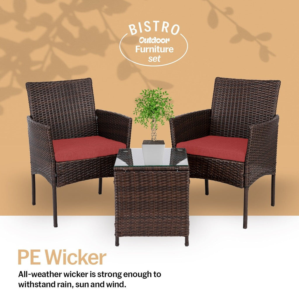 Ensemble bistrot de patio 3 pièces en rotin Pyramid Home Decor