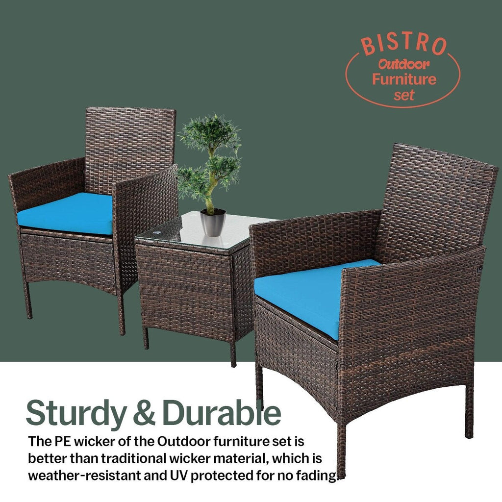 Ensemble bistrot de patio 3 pièces en rotin Pyramid Home Decor