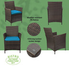 Ensemble bistrot de patio 3 pièces en rotin Pyramid Home Decor