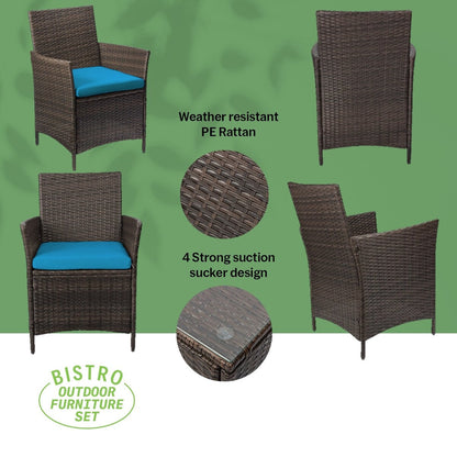 Ensemble bistrot de patio 3 pièces en rotin Pyramid Home Decor