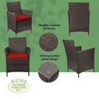 Ensemble bistrot de patio 3 pièces en rotin Pyramid Home Decor