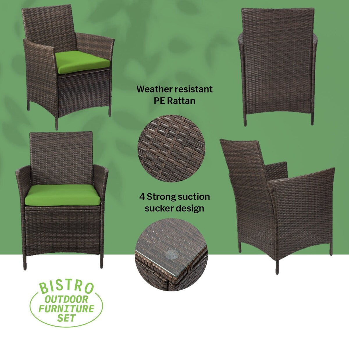 Ensemble bistrot de patio 3 pièces en rotin Pyramid Home Decor