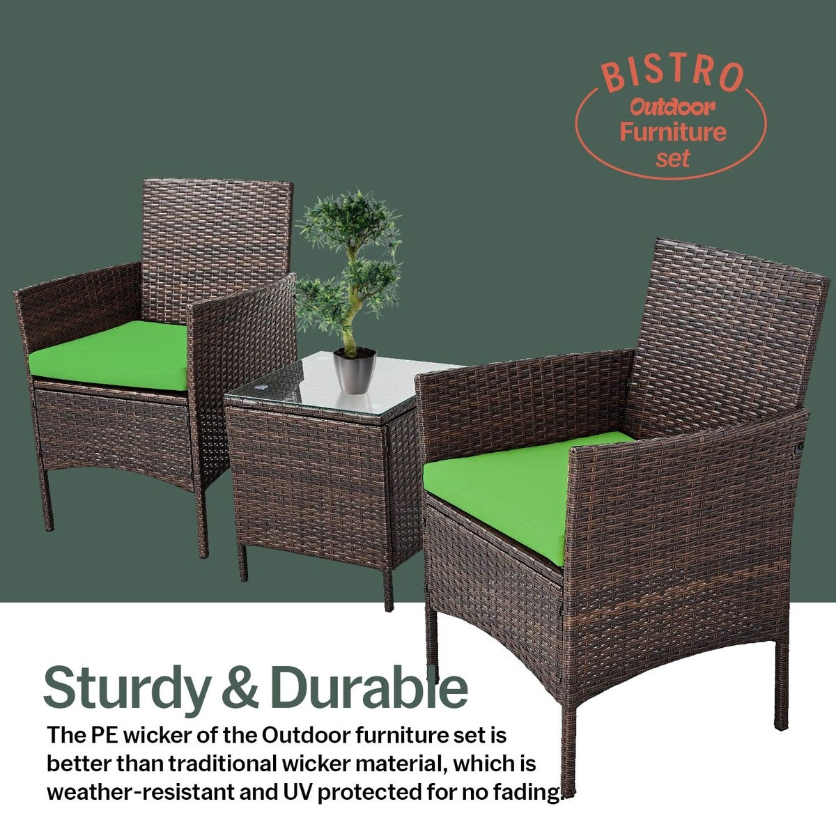 Ensemble bistrot de patio 3 pièces en rotin Pyramid Home Decor