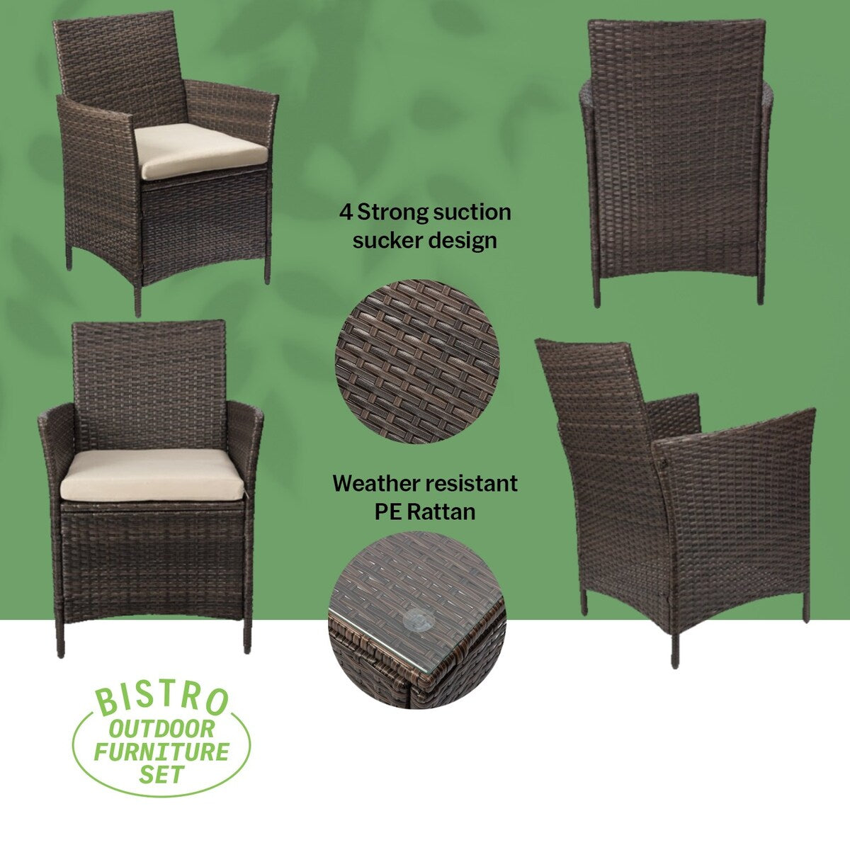 Ensemble bistrot de patio 3 pièces en rotin Pyramid Home Decor
