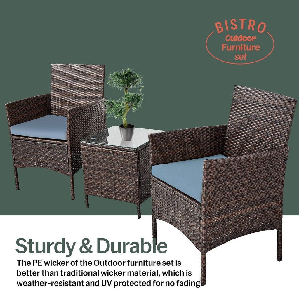 Ensemble bistrot de patio 3 pièces en rotin Pyramid Home Decor