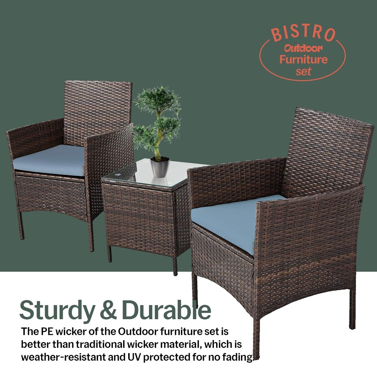 Ensemble bistrot de patio 3 pièces en rotin Pyramid Home Decor