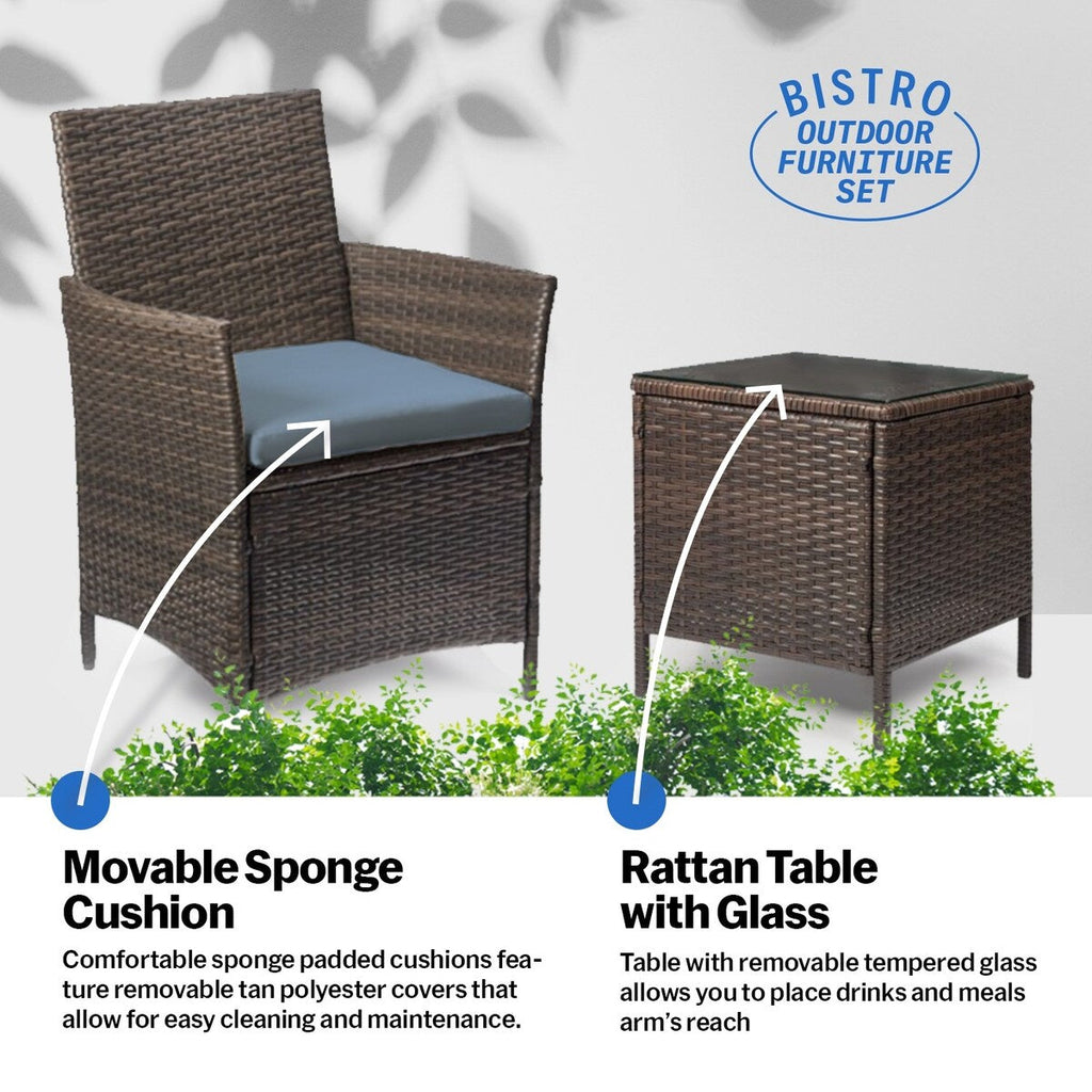Ensemble bistrot de patio 3 pièces en rotin Pyramid Home Decor
