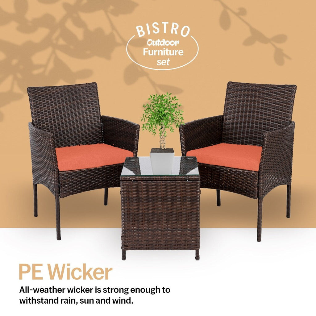 Ensemble bistrot de patio 3 pièces en rotin Pyramid Home Decor