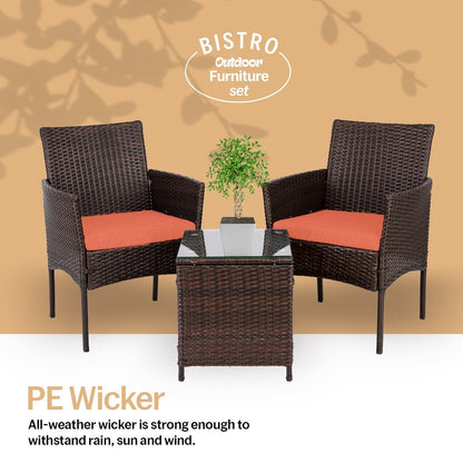 Ensemble bistrot de patio 3 pièces en rotin Pyramid Home Decor