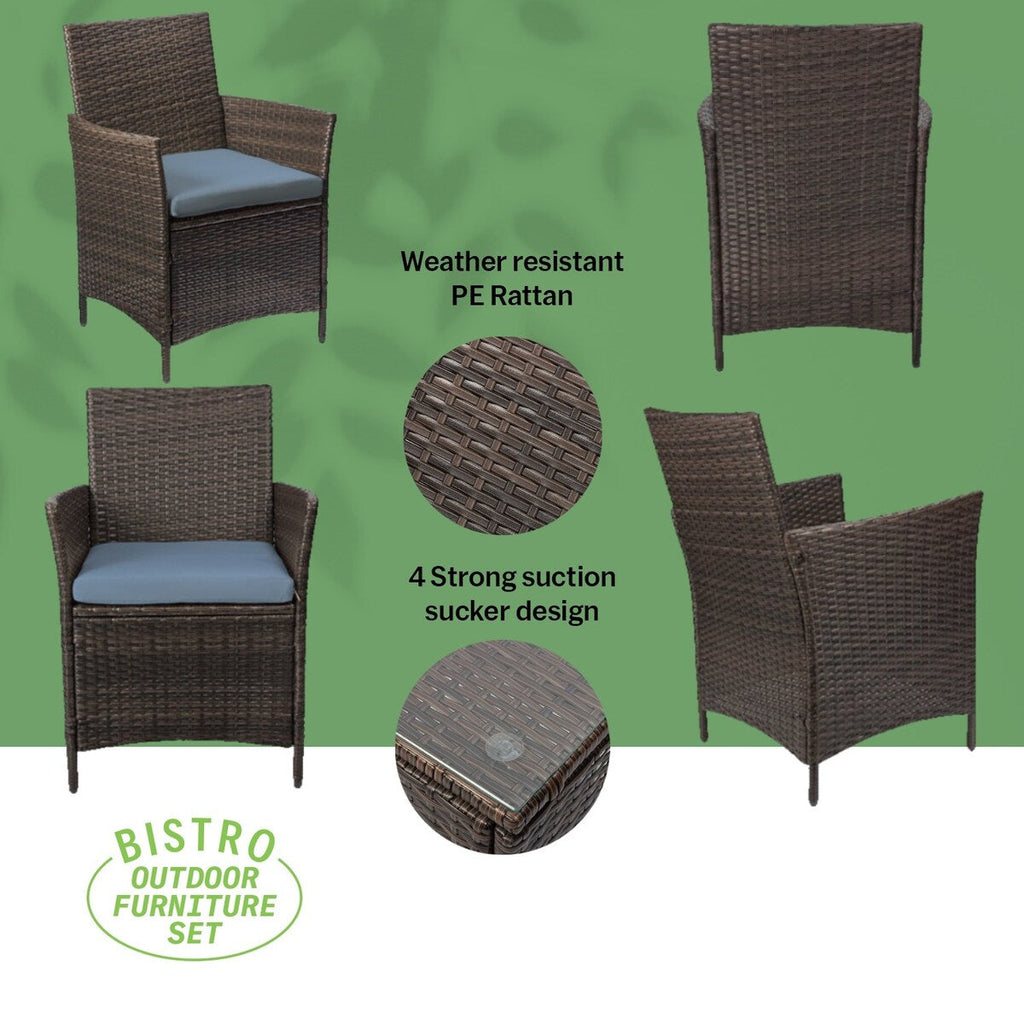 Ensemble bistrot de patio 3 pièces en rotin Pyramid Home Decor