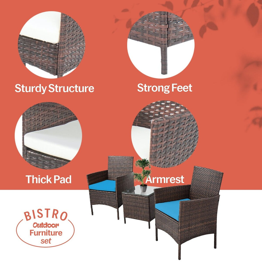 Ensemble bistrot de patio 3 pièces en rotin Pyramid Home Decor