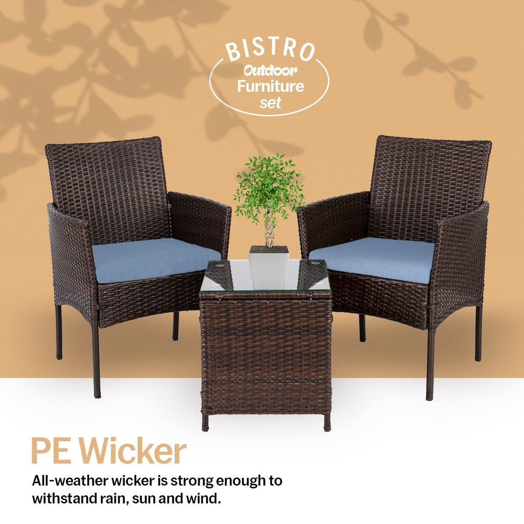 Ensemble bistrot de patio 3 pièces en rotin Pyramid Home Decor