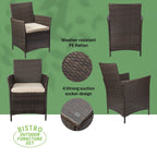Ensemble bistrot de patio 3 pièces en rotin Pyramid Home Decor