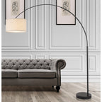 Lampadaire arqué réglable en acier Q-Max 81 avec abat-jour extra large et base en marbre