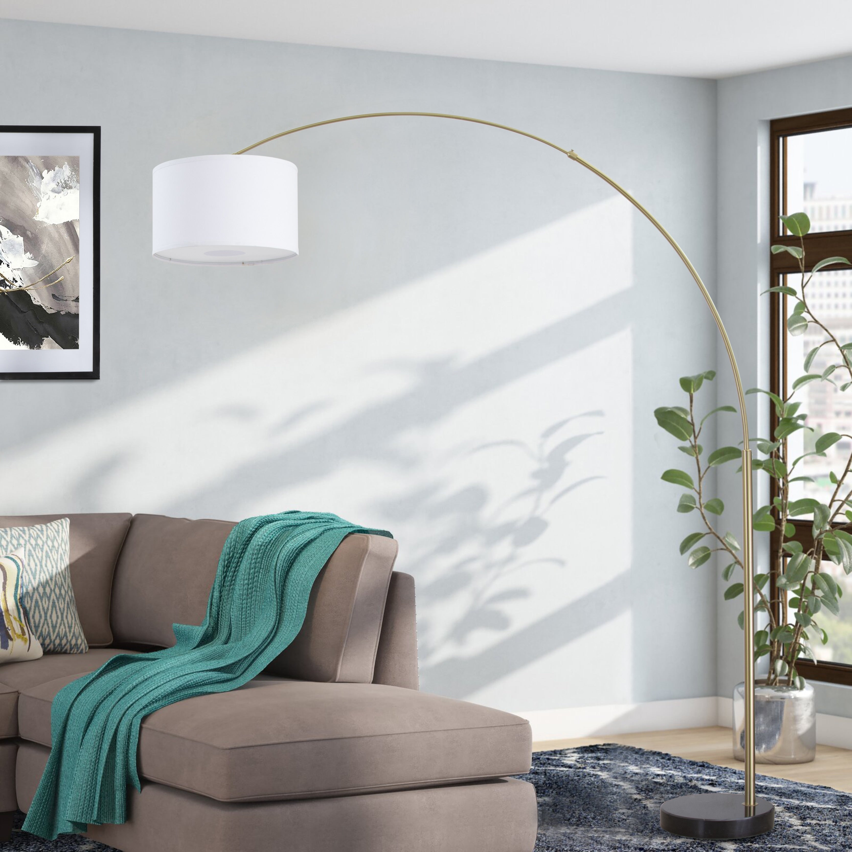 Lampadaire arqué réglable en acier Q-Max 81 avec abat-jour extra large et base en marbre