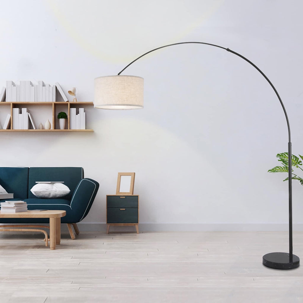 Lampadaire arqué réglable en acier Q-Max 81 avec abat-jour extra large et base en marbre