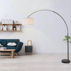Lampadaire arqué réglable en acier Q-Max 81 avec abat-jour extra large et base en marbre