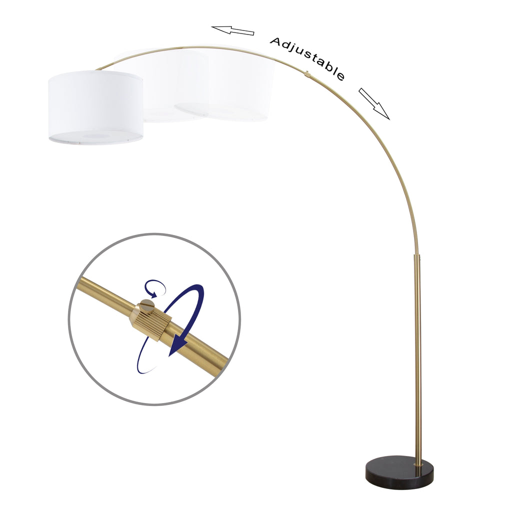 Lampadaire arqué réglable en acier Q-Max 81 avec abat-jour extra large et base en marbre