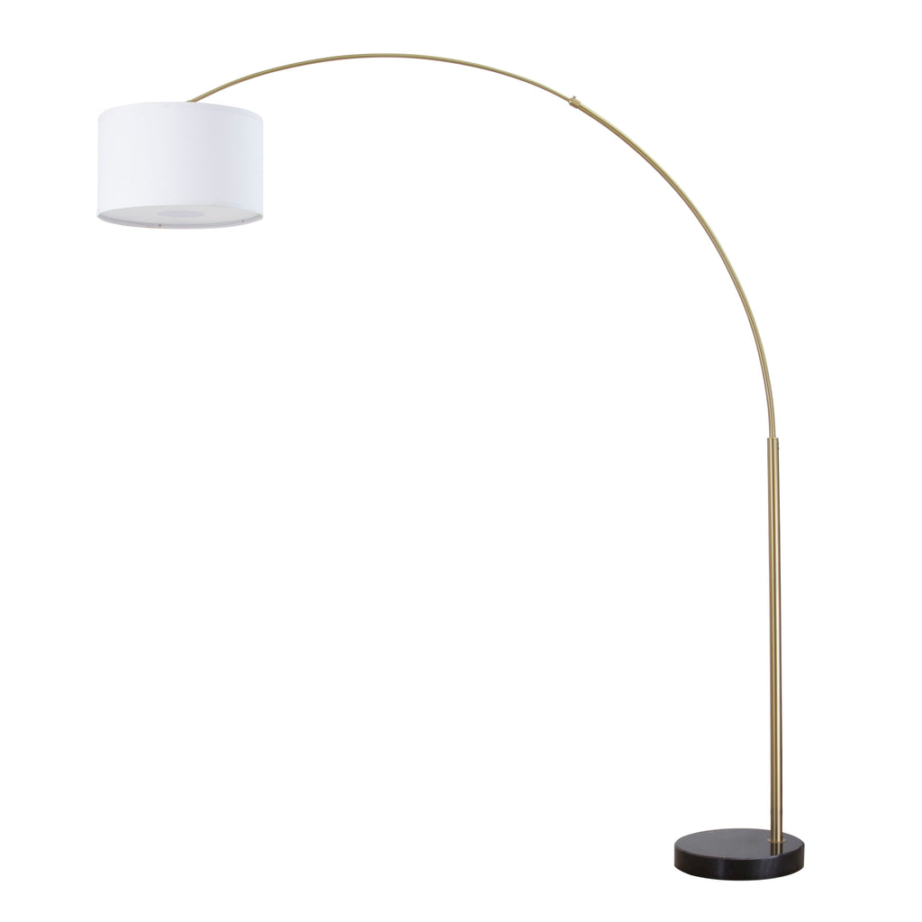Lampadaire arqué réglable en acier Q-Max 81 avec abat-jour extra large et base en marbre