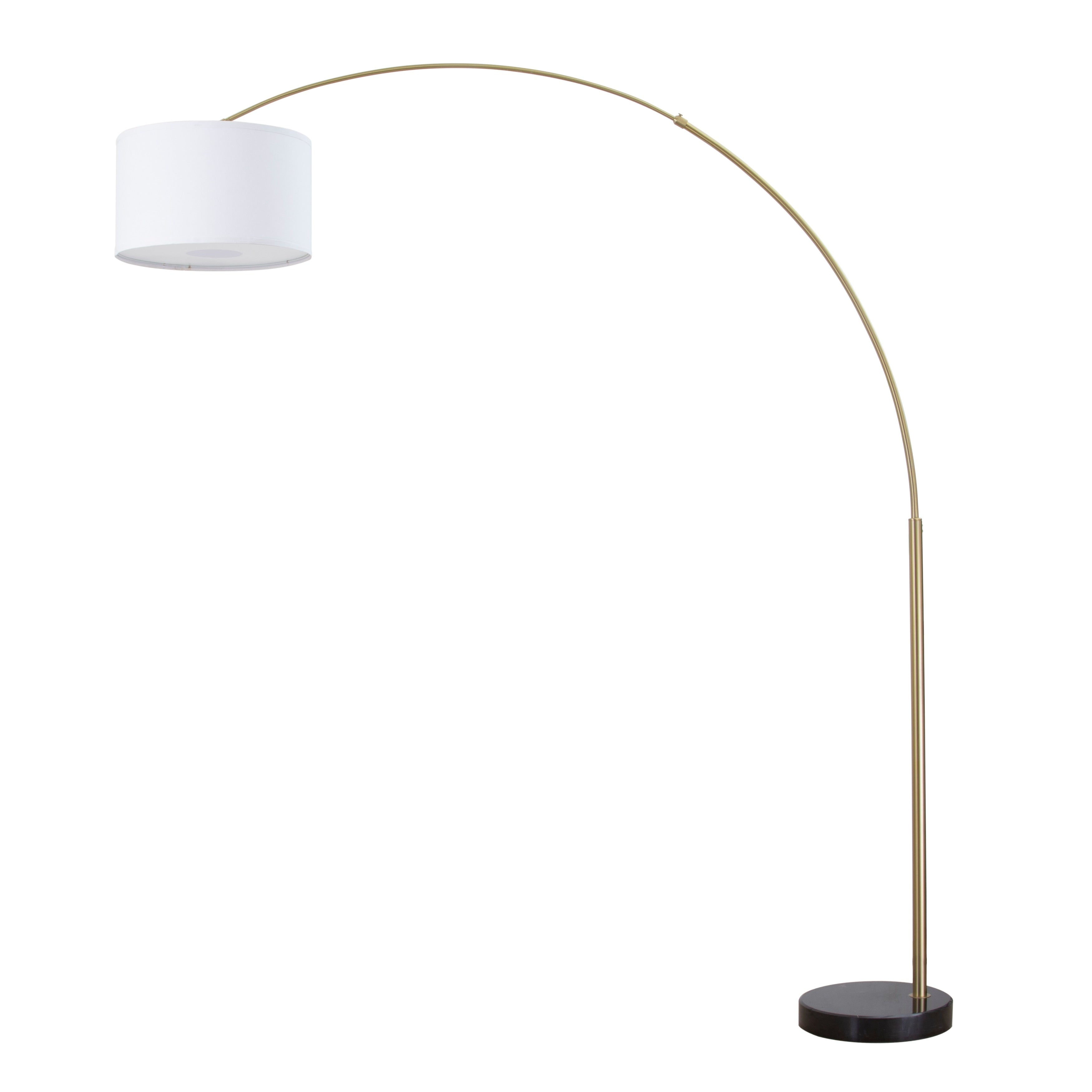 Lampadaire arqué réglable en acier Q-Max 81 avec abat-jour extra large et base en marbre