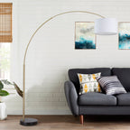 Lampadaire arqué réglable en acier Q-Max 81 avec abat-jour extra large et base en marbre