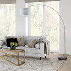 Lampadaire arqué réglable en acier Q-Max 81 avec abat-jour extra large et base en marbre