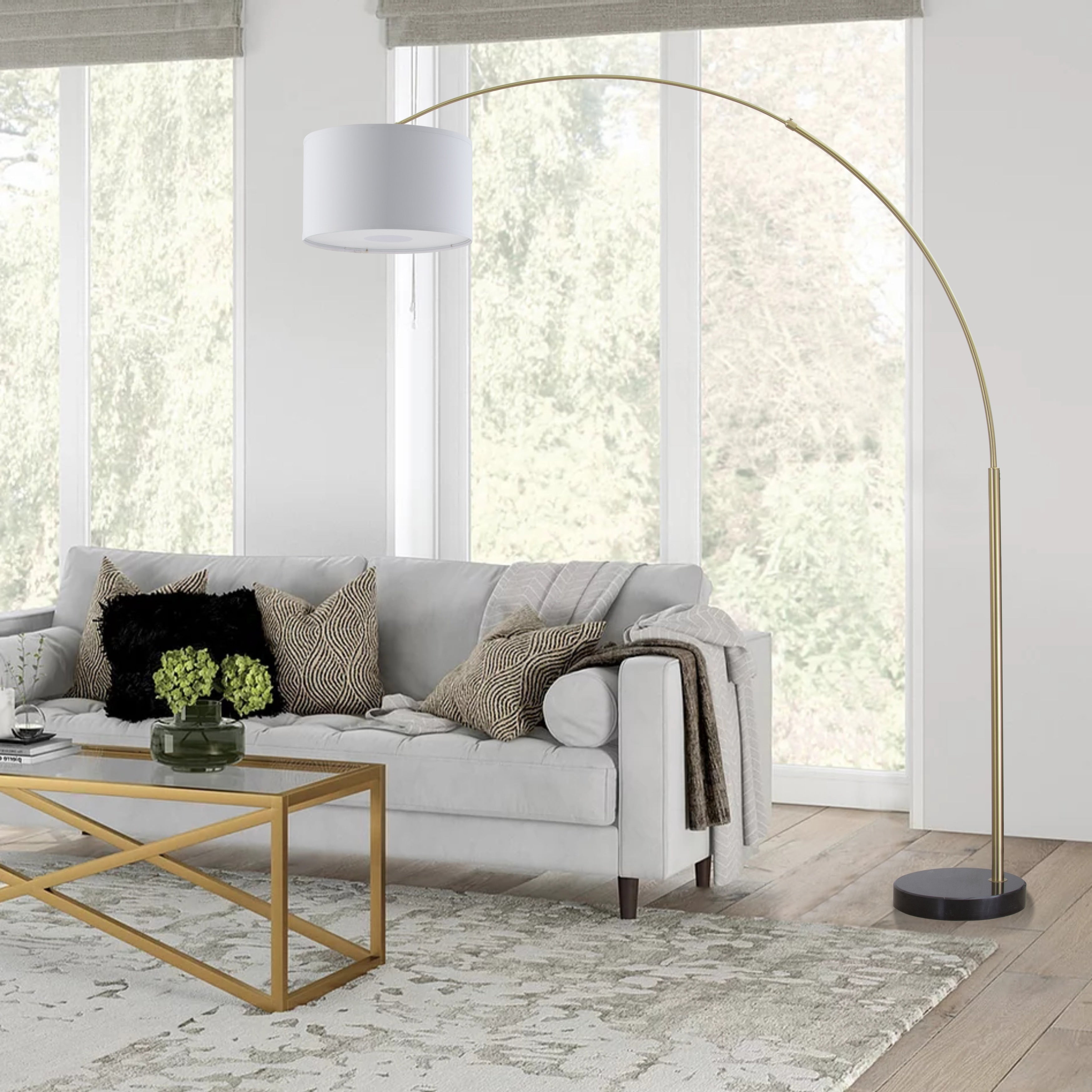 Lampadaire arqué réglable en acier Q-Max 81 avec abat-jour extra large et base en marbre