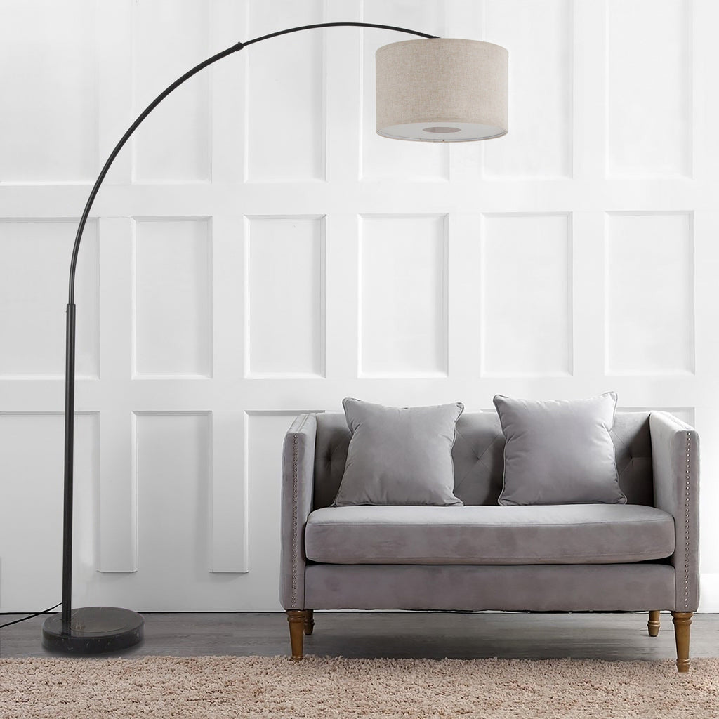 Lampadaire arqué réglable en acier Q-Max 81 avec abat-jour extra large et base en marbre