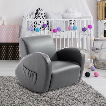 Canapé à bascule Qaba 20 pour enfants, fauteuil, meuble pour enfants avec 2 poches latérales et matériau PU résistant, gris