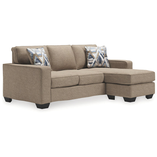 Canapé-lit Qien, 2 coussins décoratifs, polyester marron bois flotté, 216 cm