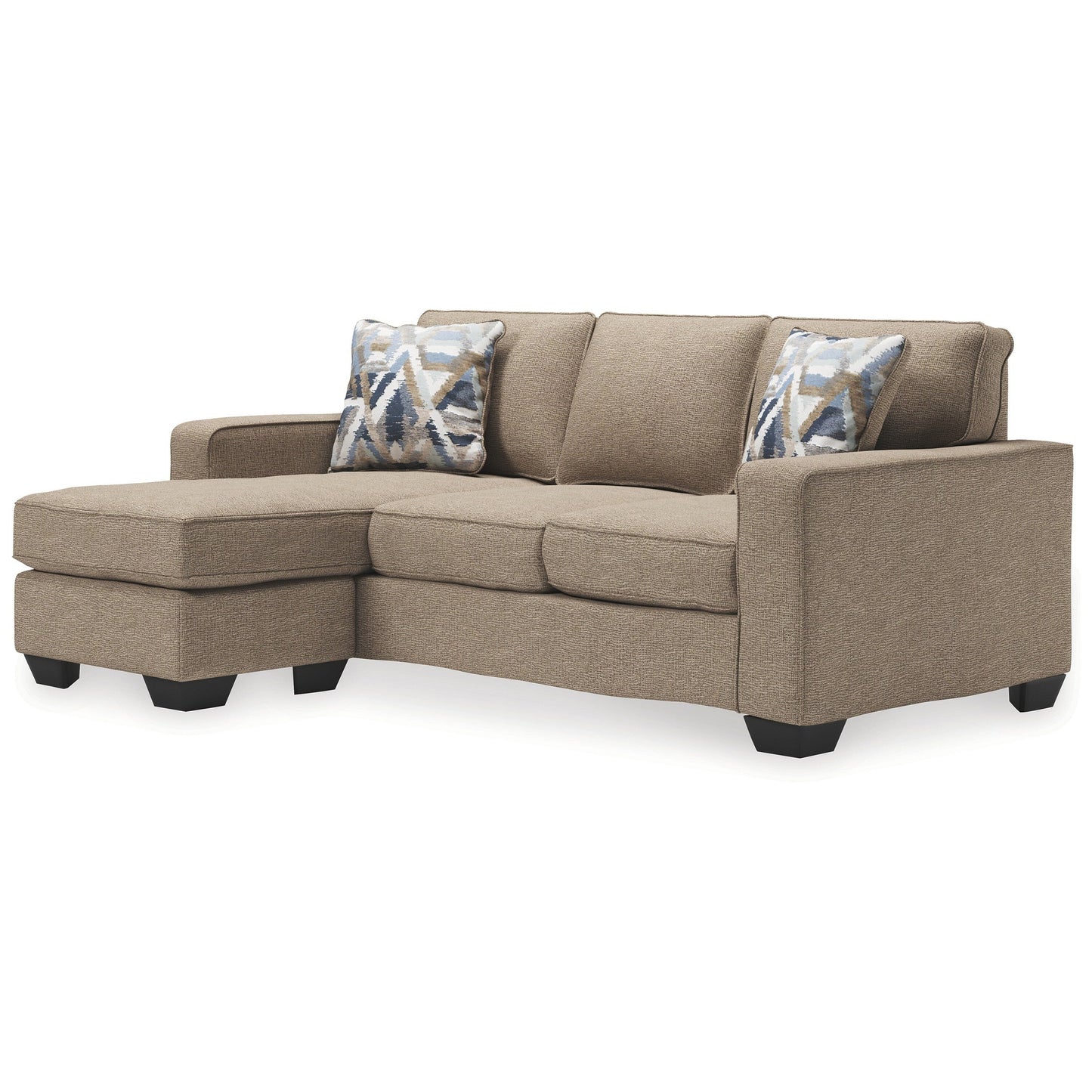 Canapé-lit Qien, 2 coussins décoratifs, polyester marron bois flotté, 216 cm